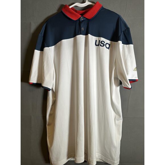Adidas USA Golf Polo Shirt Mens XL White Navy Red Olympic Team NWT Performance - Picture 1 of 7